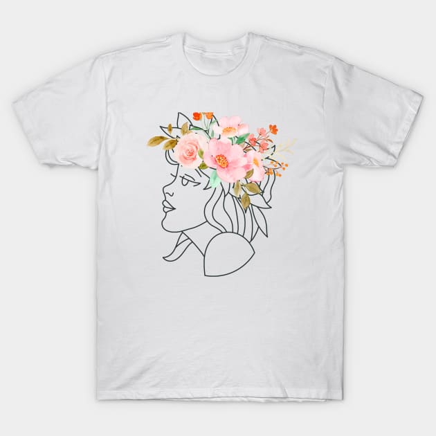 Floral Lady Portrait T-Shirt by GoodyL